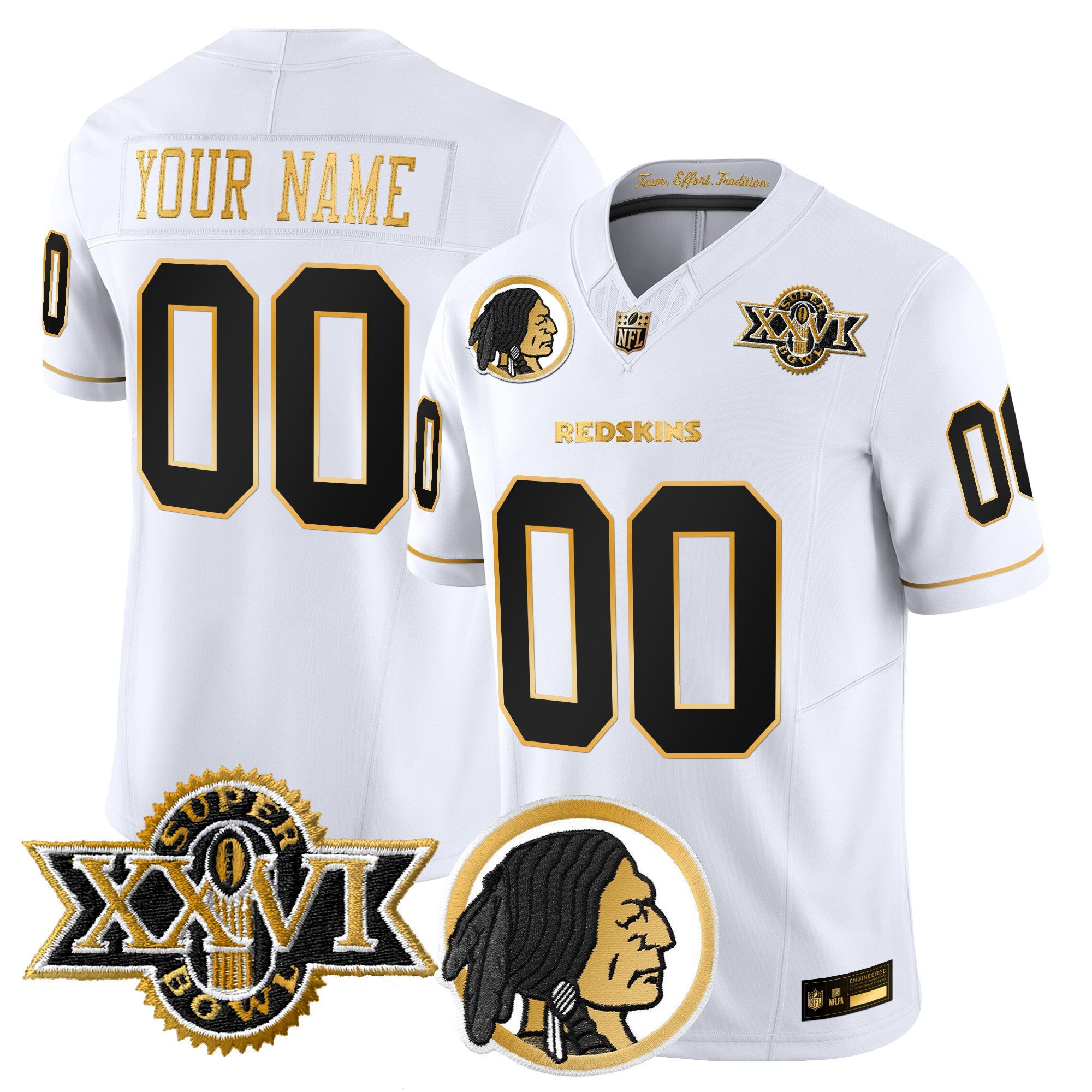 Washington Redskins Throwback 1992 Super Bowl XXVI Patch Gold Vapor Limited Custom Jersey - All Stitched