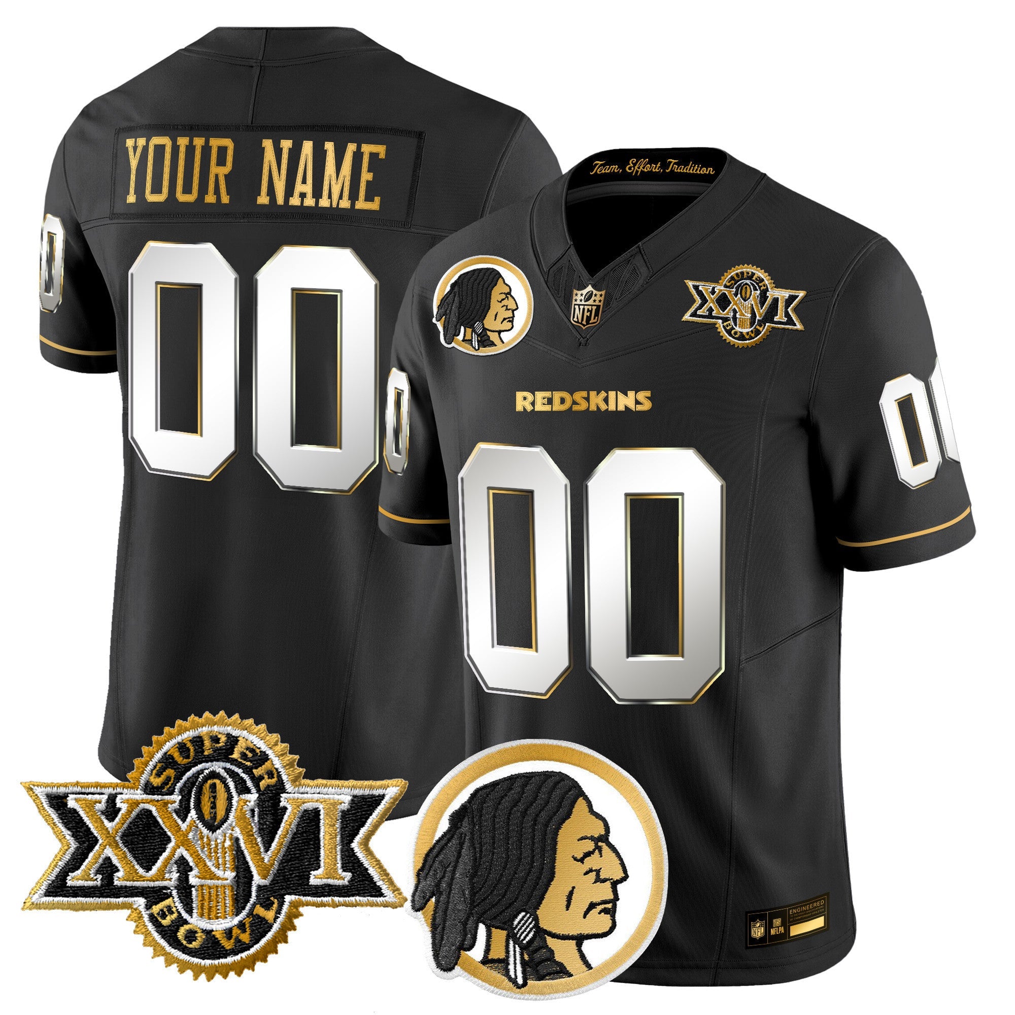 Washington Redskins Throwback 1992 Super Bowl XXVI Patch Gold Vapor Limited Custom Jersey - All Stitched