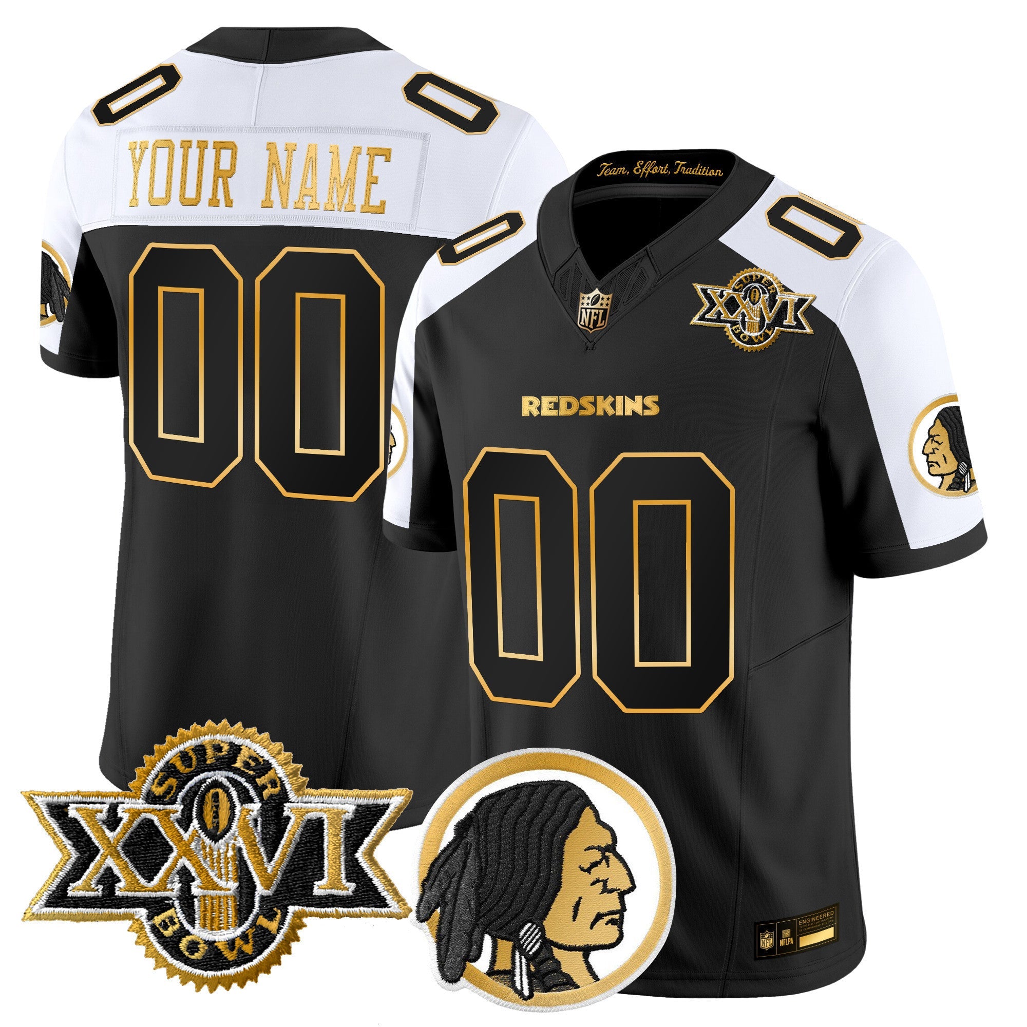 Washington Redskins Throwback 1992 Super Bowl XXVI Patch Gold Vapor Limited Custom Jersey - All Stitched