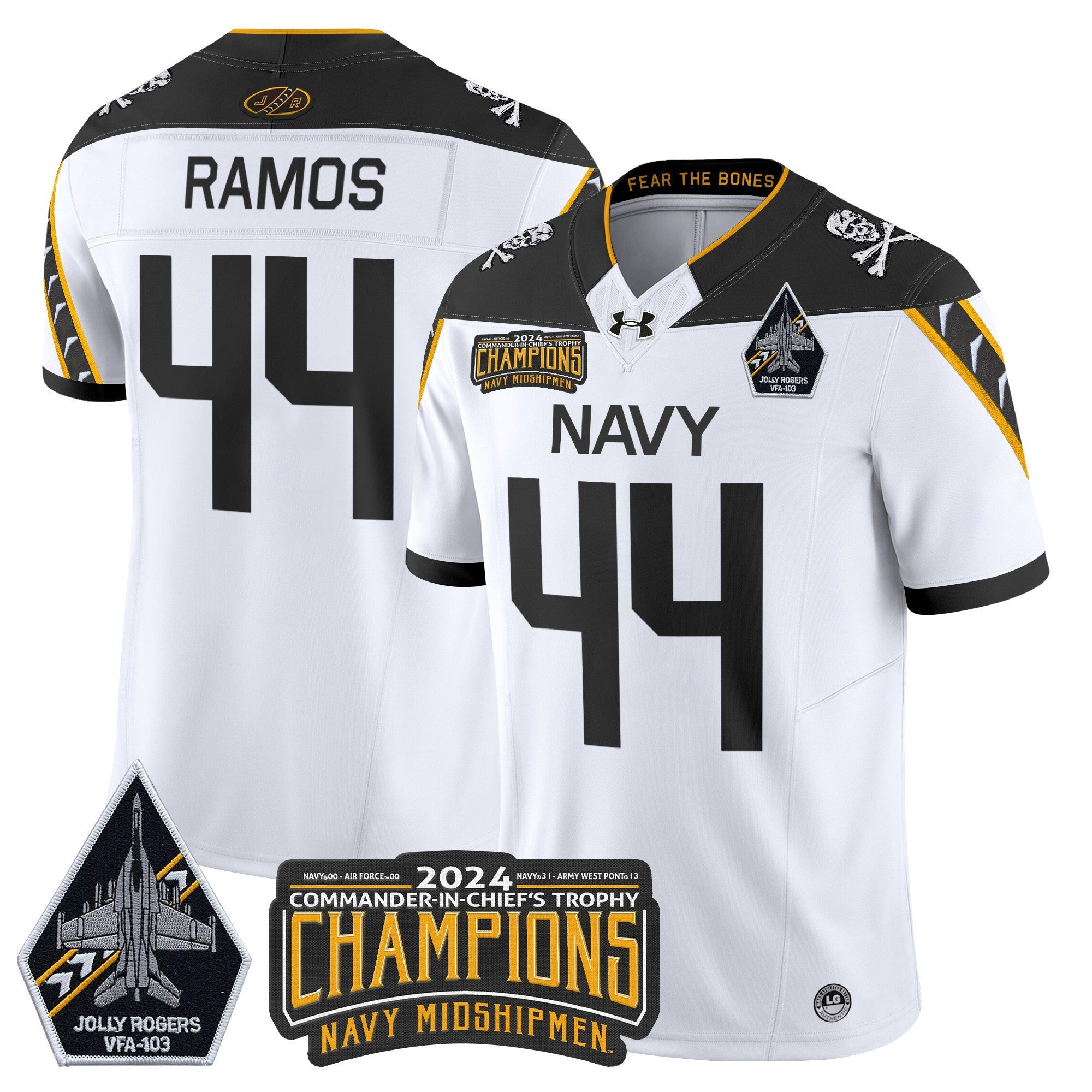 Men's Navy Midshipmen 2024 Commander-In-Chief's Trophy Champions Patch Vapor Limited Jersey - All Stitched