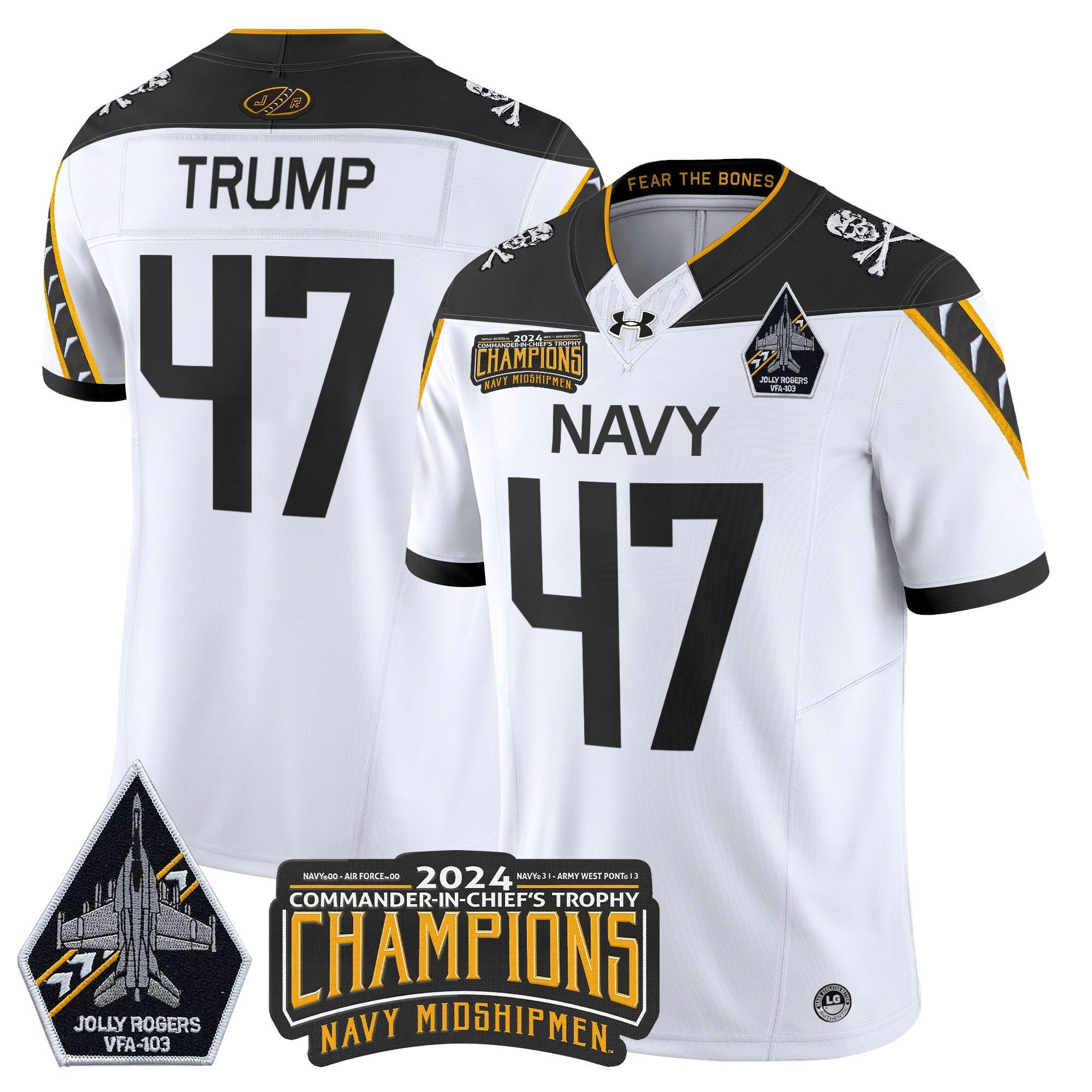 Men's Navy Midshipmen 2024 Commander-In-Chief's Trophy Champions Patch Vapor Limited Jersey - All Stitched