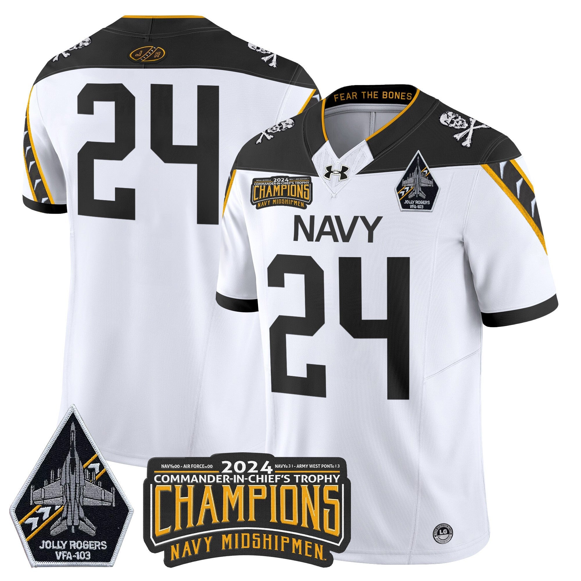 Men's Navy Midshipmen 2024 Commander-In-Chief's Trophy Champions Patch Vapor Limited Jersey - All Stitched