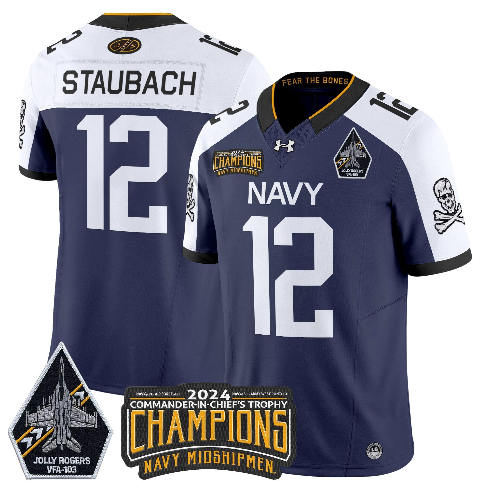 Men's Navy Midshipmen 2024 Commander-In-Chief's Trophy Champions Patch Vapor Limited Jersey - All Stitched