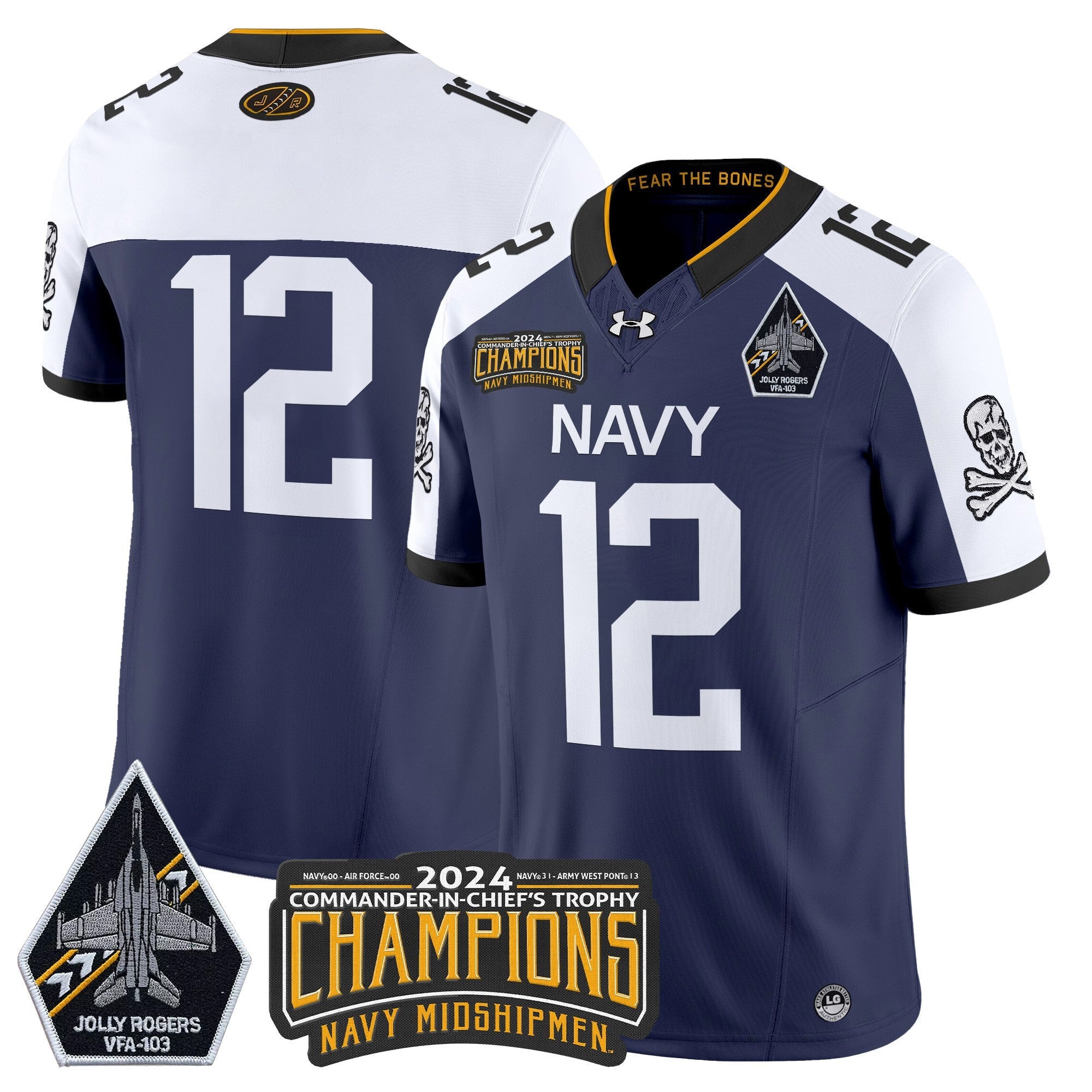 Men's Navy Midshipmen 2024 Commander-In-Chief's Trophy Champions Patch Vapor Limited Jersey - All Stitched