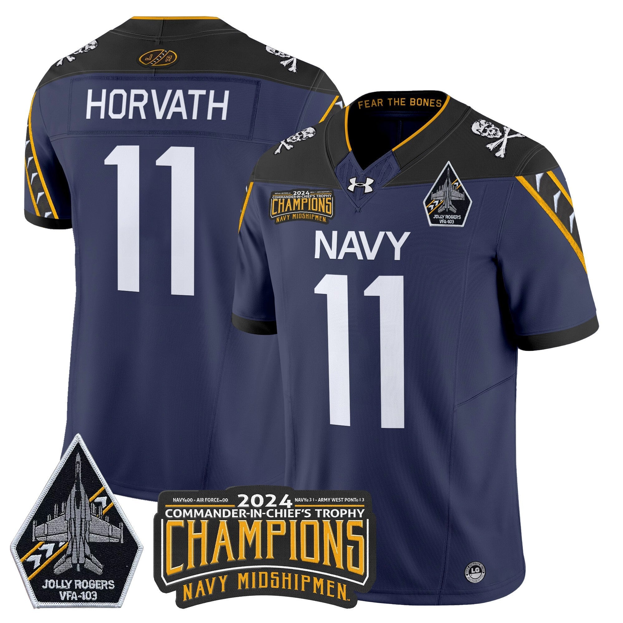 Men's Navy Midshipmen 2024 Commander-In-Chief's Trophy Champions Patch Vapor Limited Jersey - All Stitched