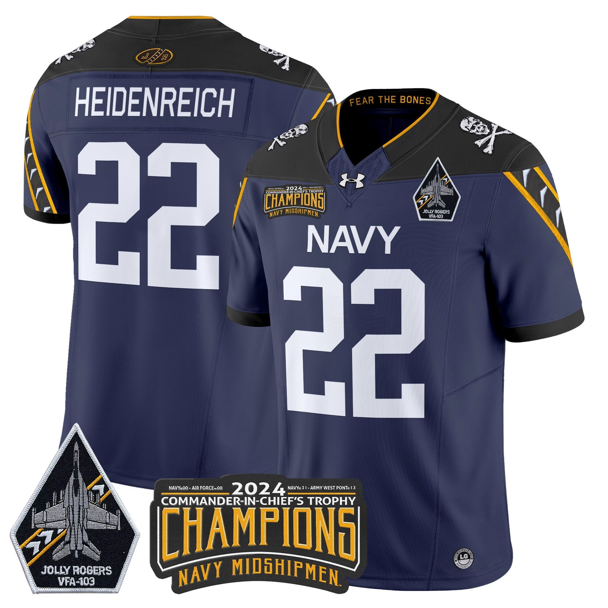 Men's Navy Midshipmen 2024 Commander-In-Chief's Trophy Champions Patch Vapor Limited Jersey - All Stitched