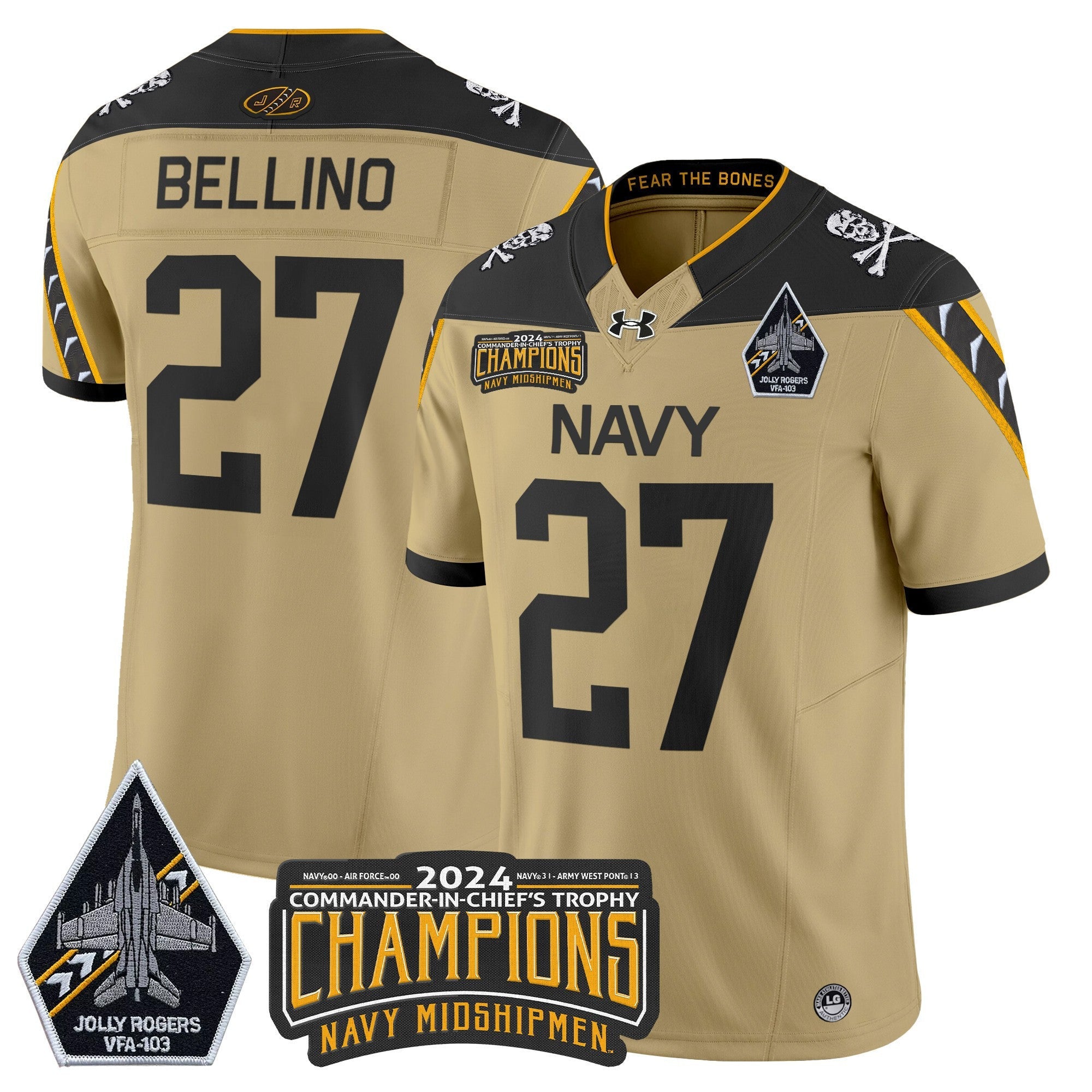 Men's Navy Midshipmen 2024 Commander-In-Chief's Trophy Champions Patch Vapor Limited Jersey - All Stitched