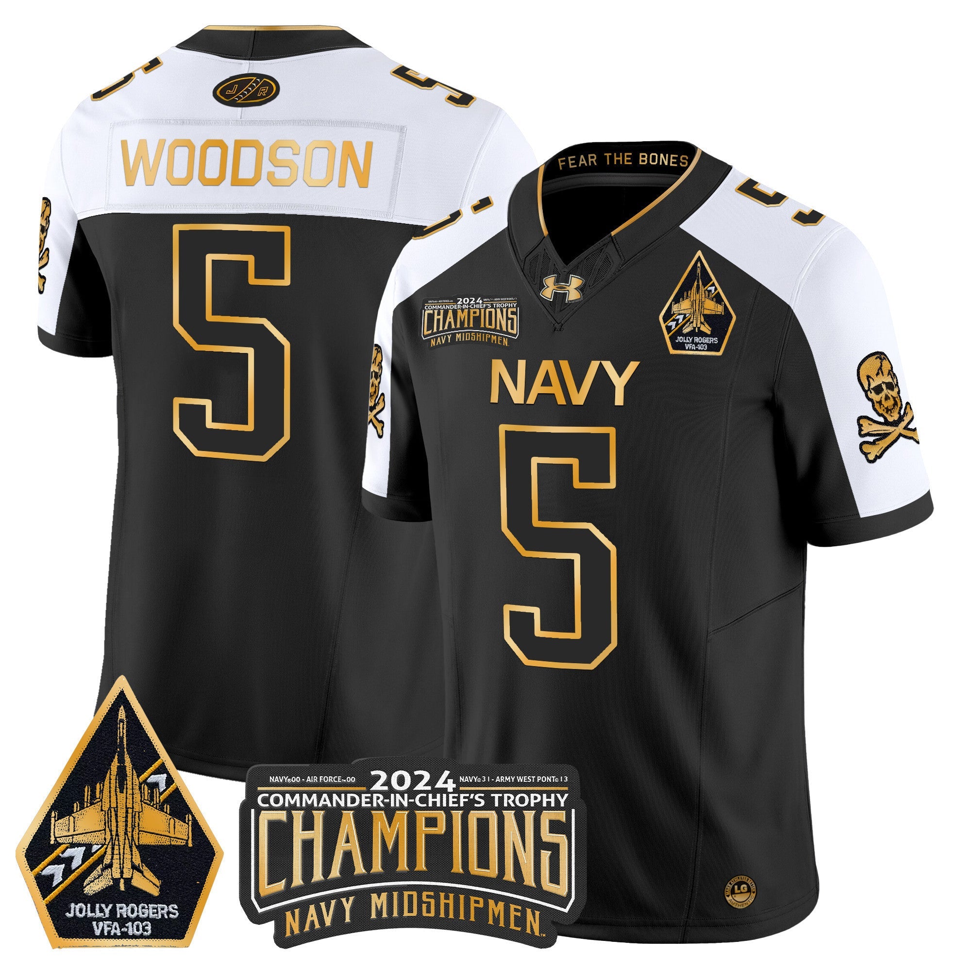 Men's Navy Midshipmen 2024 Commander-In-Chief's Trophy Champions Patch Gold Vapor Limited Jersey - All Stitched