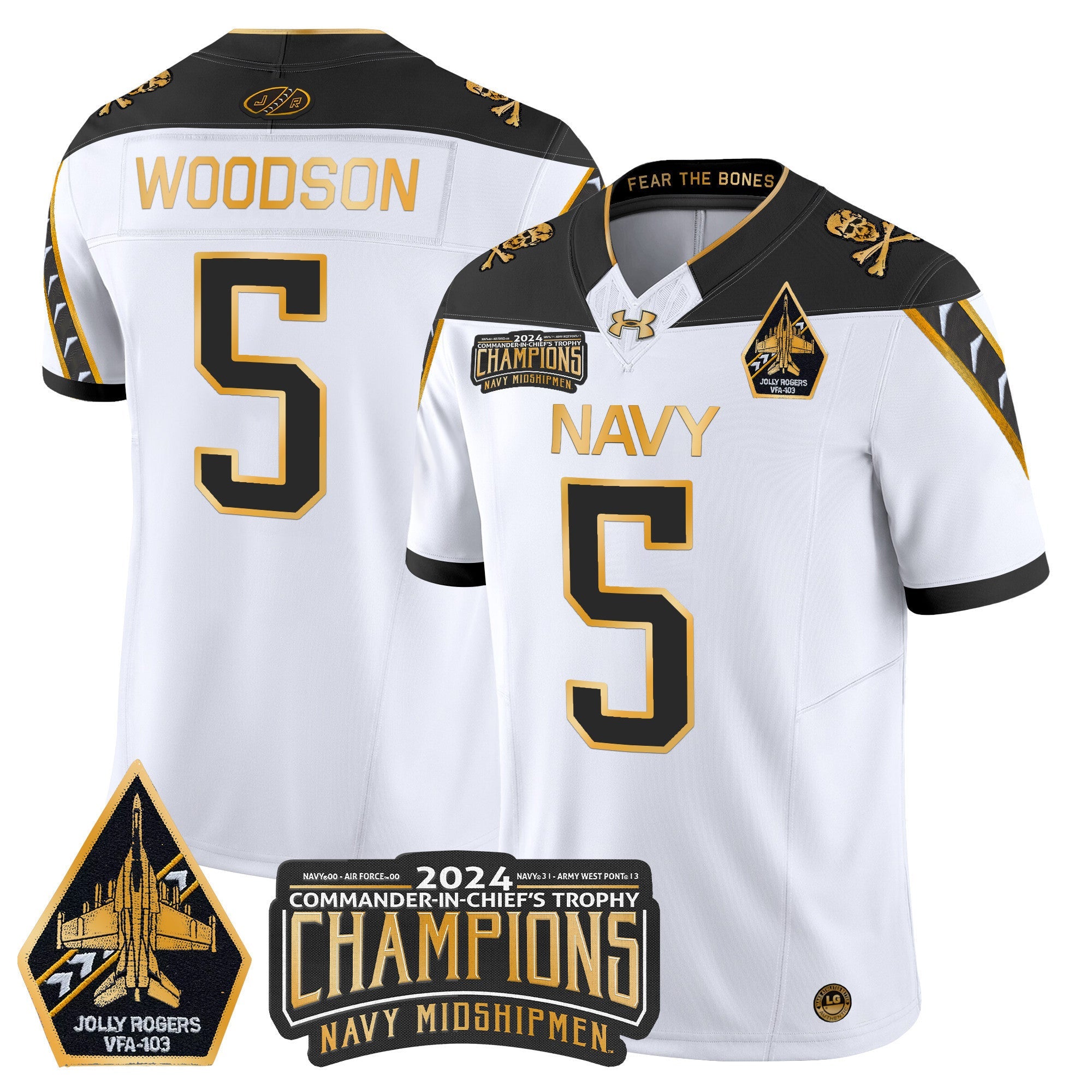 Men's Navy Midshipmen 2024 Commander-In-Chief's Trophy Champions Patch Gold Vapor Limited Jersey - All Stitched