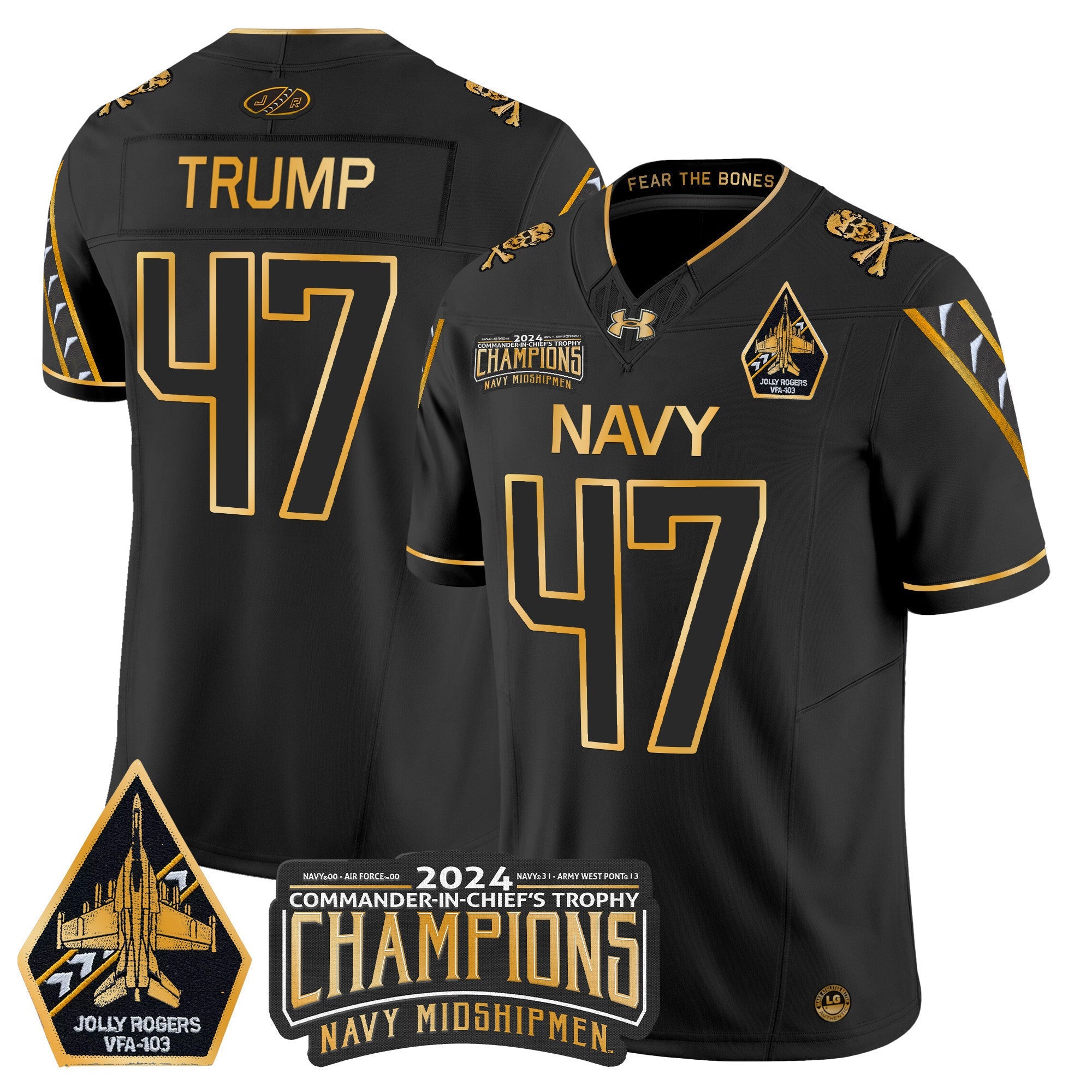 Men's Navy Midshipmen 2024 Commander-In-Chief's Trophy Champions Patch Gold Vapor Limited Jersey - All Stitched