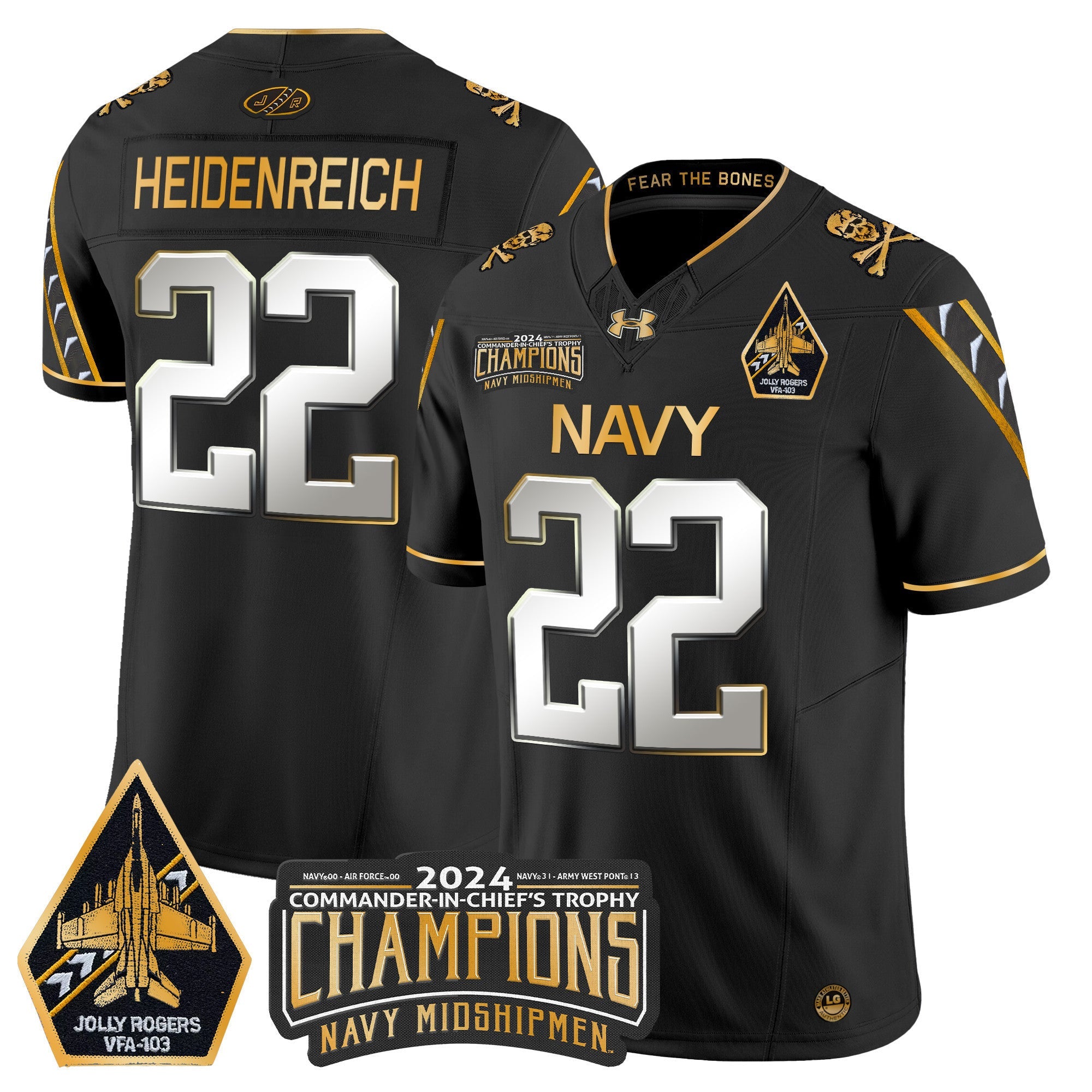 Men's Navy Midshipmen 2024 Commander-In-Chief's Trophy Champions Patch Gold Vapor Limited Jersey - All Stitched