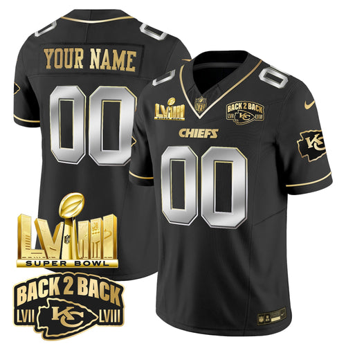 Chiefs Super Bowl LVIII & Back 2 Back Gold Patch Vapor Custom Jersey V2 - All Stitched