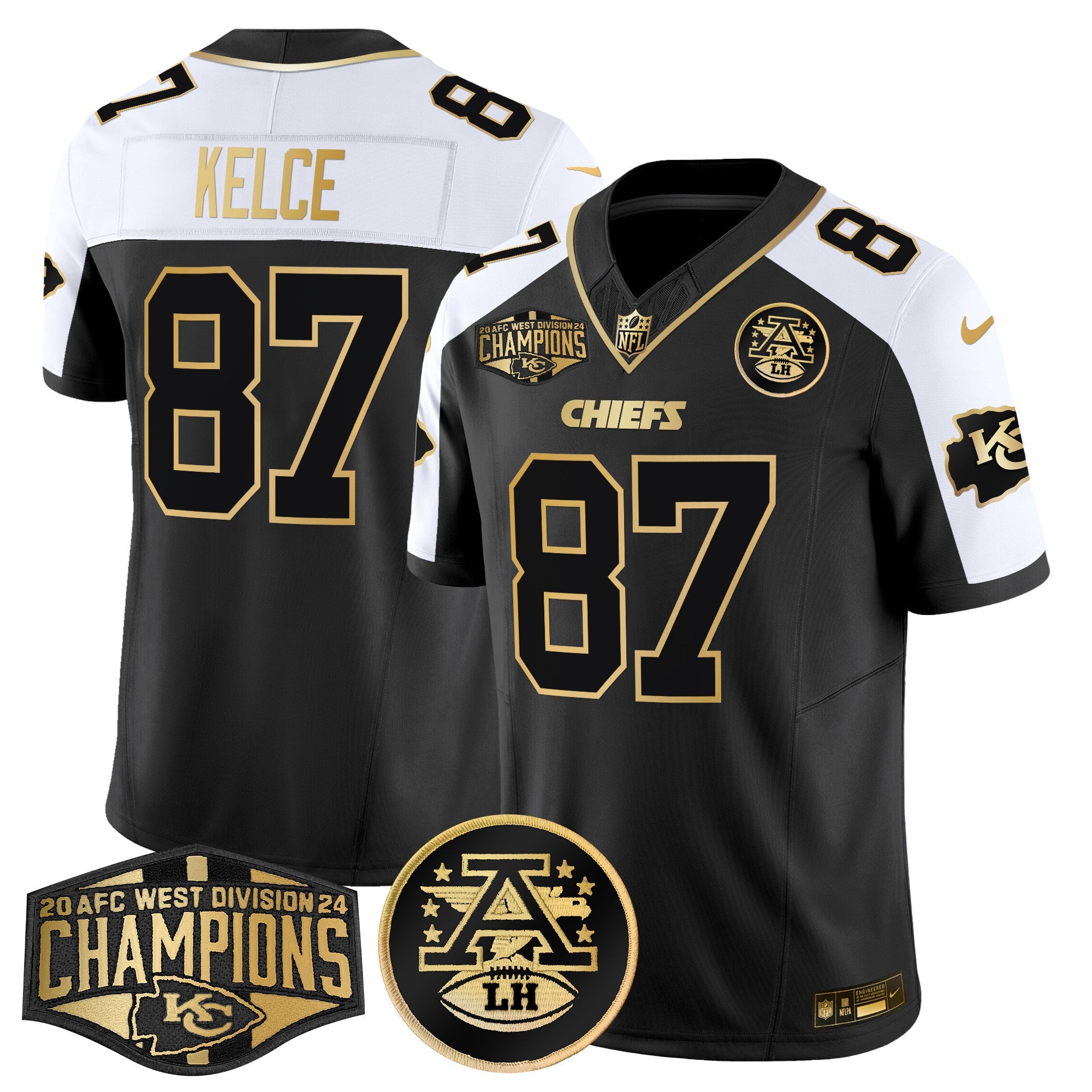 Men's Chiefs 2024 AFC West Division Champions Patch Gold Vapor Limited Jersey - All Stitched