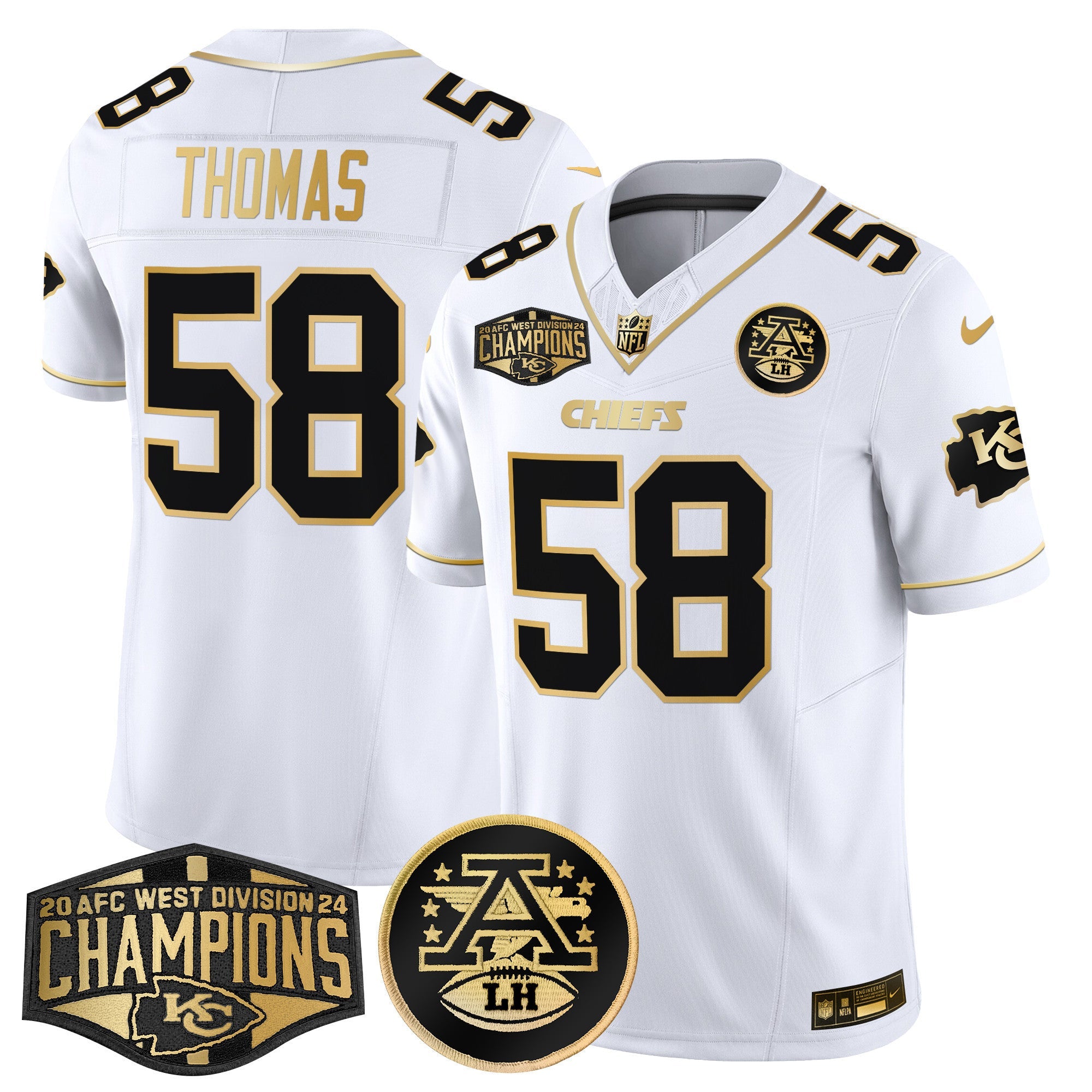 Men's Chiefs 2024 AFC West Division Champions Patch Gold Vapor Limited Jersey - All Stitched