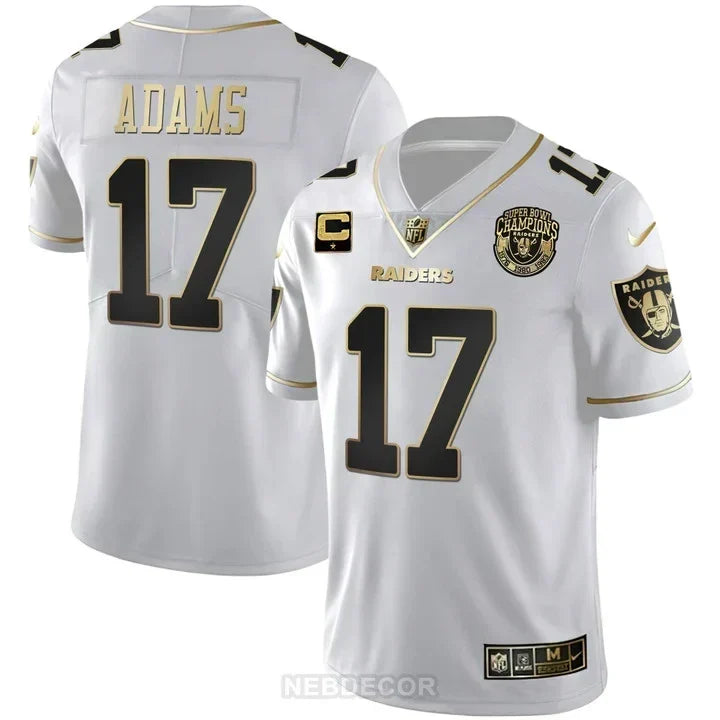 MEN'S RAIDERS SUPER BOWL CHAMPIONS PATCH WHITE GOLD AND BLACK GOLD JERSEY - ALL STITCHED