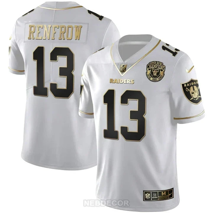 MEN'S RAIDERS SUPER BOWL CHAMPIONS PATCH WHITE GOLD AND BLACK GOLD JERSEY - ALL STITCHED
