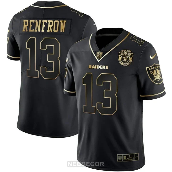 MEN'S RAIDERS SUPER BOWL CHAMPIONS PATCH WHITE GOLD AND BLACK GOLD JERSEY - ALL STITCHED