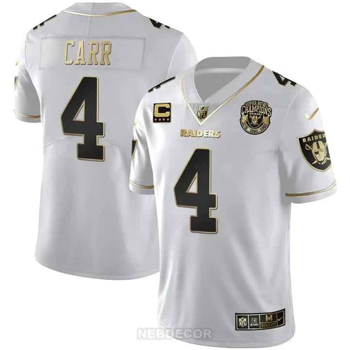 MEN'S RAIDERS SUPER BOWL CHAMPIONS PATCH WHITE GOLD AND BLACK GOLD JERSEY - ALL STITCHED