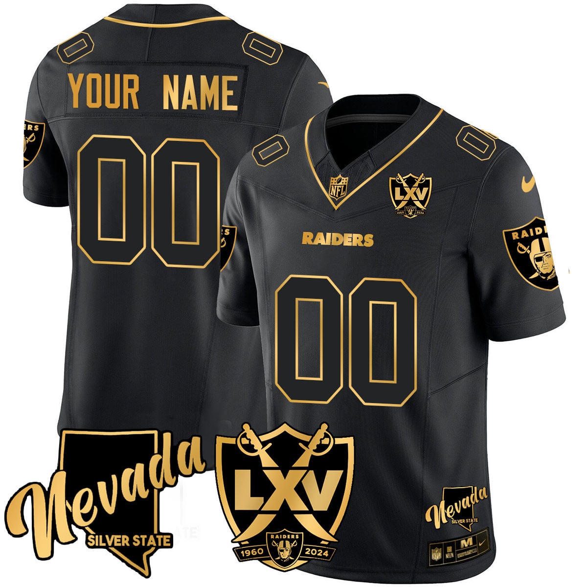 Custom Name/Gender Raiders 2024 Vapor Limited Gold Jersey - 65th Anniversary - All Stitched