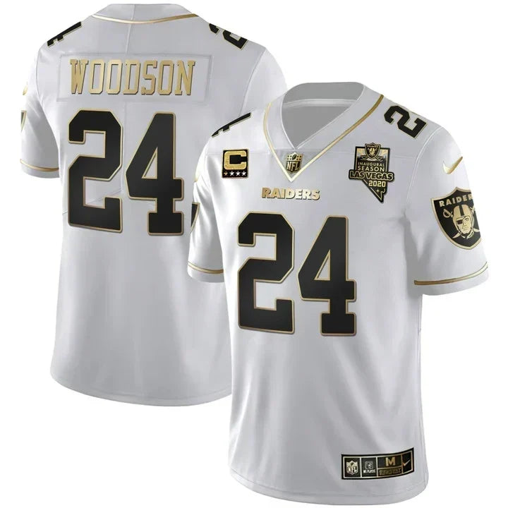 MEN'S LAS VEGAS RAIDERS INAUGURAL SEASON PATCH WHITE GOLD JERSEY - ALL STITCHED