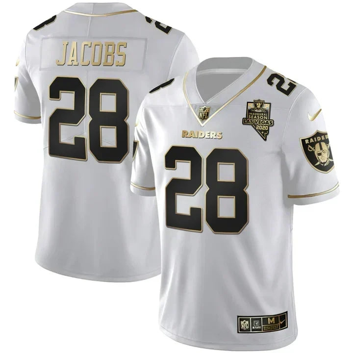 MEN'S LAS VEGAS RAIDERS INAUGURAL SEASON PATCH WHITE GOLD JERSEY - ALL STITCHED