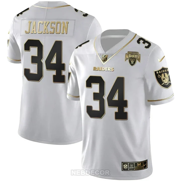 MEN'S RAIDERS NATION PATCH WHITE GOLD AND BLACK GOLD JERSEY - ALL STITCHED