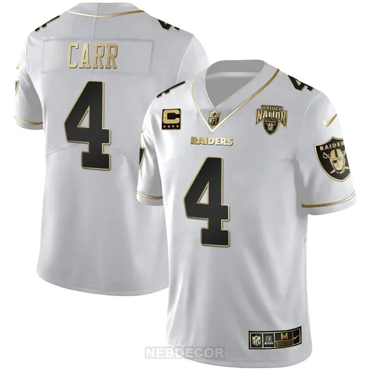 MEN'S RAIDERS NATION PATCH WHITE GOLD AND BLACK GOLD JERSEY - ALL STITCHED