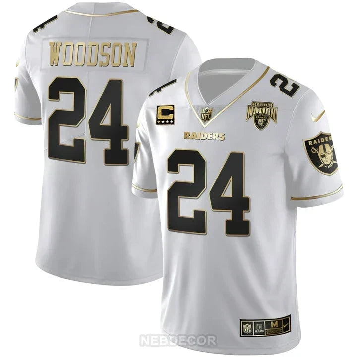MEN'S RAIDERS NATION PATCH WHITE GOLD AND BLACK GOLD JERSEY - ALL STITCHED