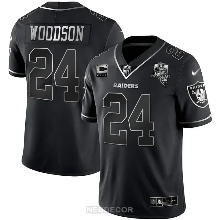 MEN'S LAS VEGAS RAIDERS INAUGURAL SEASON PATCH BLACK SILVER JERSEY - ALL STITCHED