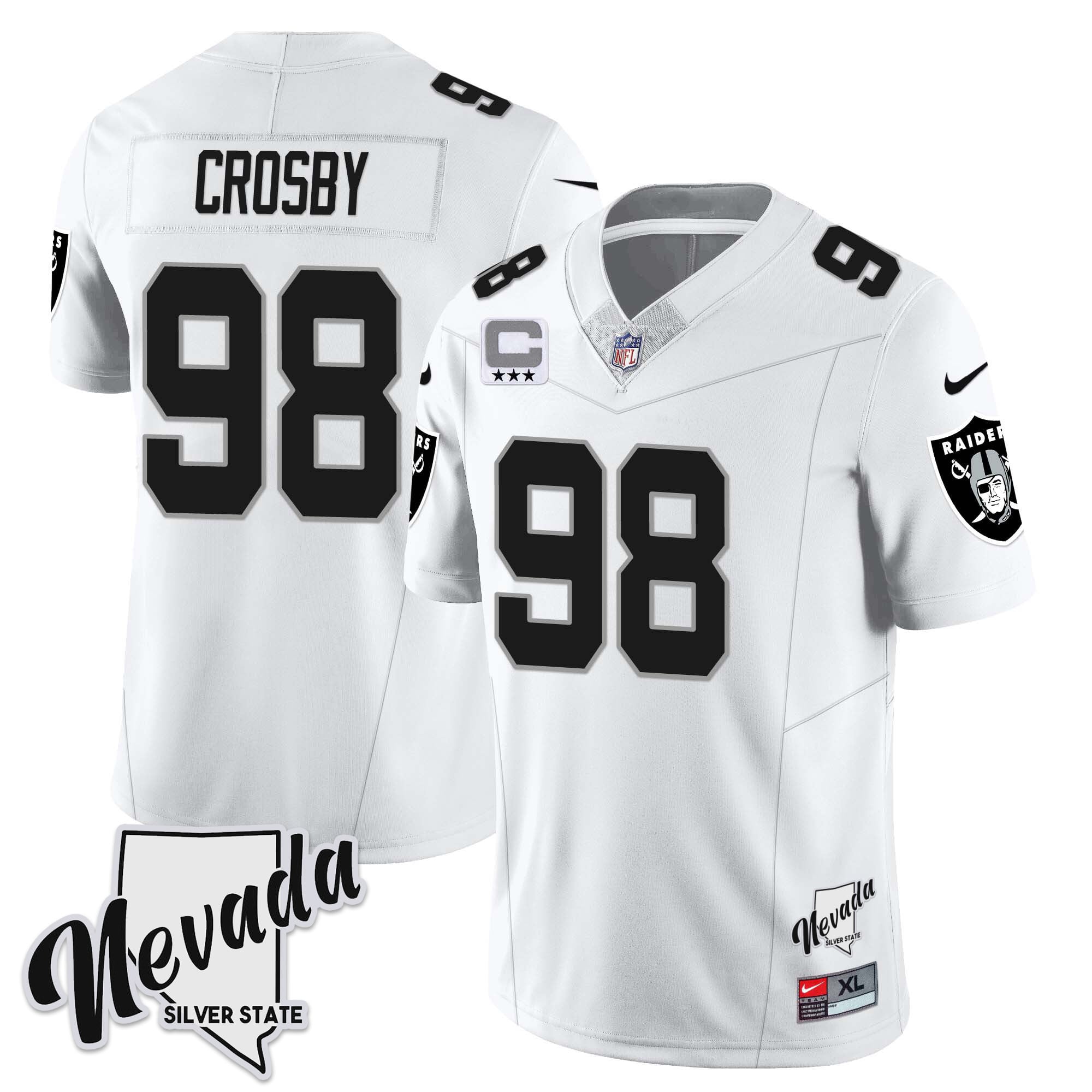 Men's Las Vegas Raiders 2023 Nevada Sliver State Patch Jersey - All Stitched