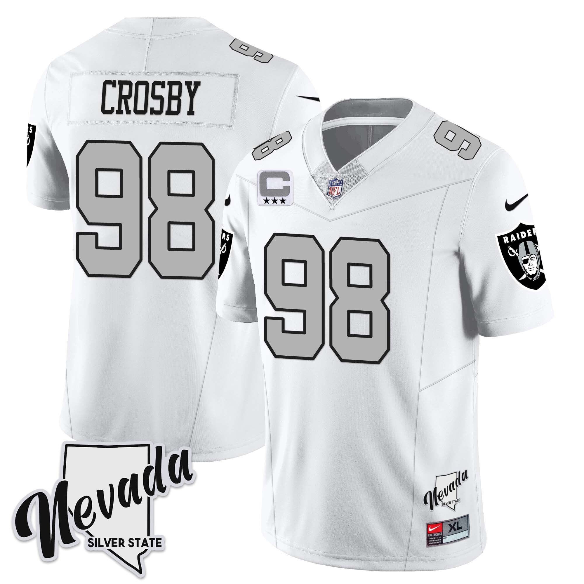 Men's Las Vegas Raiders 2023 Nevada Sliver State Patch Jersey - All Stitched