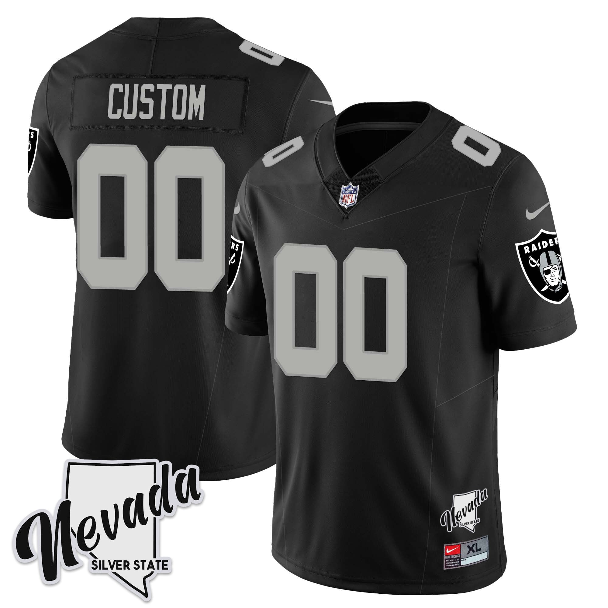 Men's Las Vegas Raiders 2023 Nevada Sliver State Patch Jersey - All Stitched