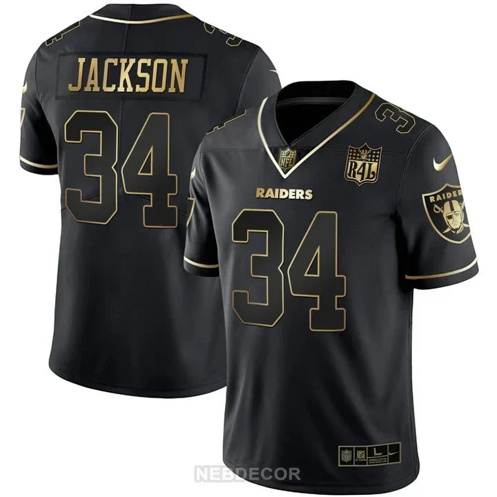 MEN'S LAS VEGAS RAIDERS RAIDER4LIFE PATCH WHITE GOLD AND BLACK GOLD JERSEY - ALL STITCHED