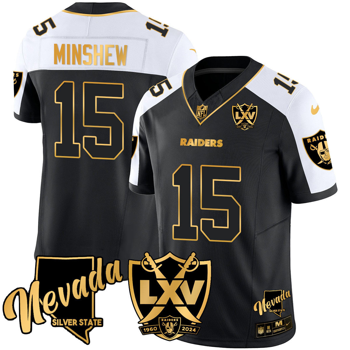 Men's Raiders 2024 Vapor Limited Gold Jersey - 65th Anniversary - All Stitched