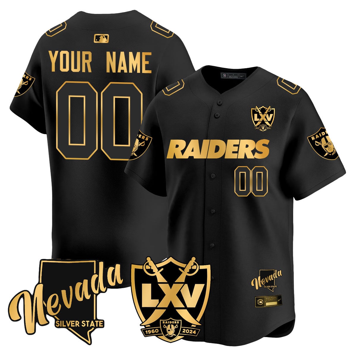 Custom Name/Gender Raiders 2024 Baseball Limited Gold Jersey - 65th Anniversary - All Stitched