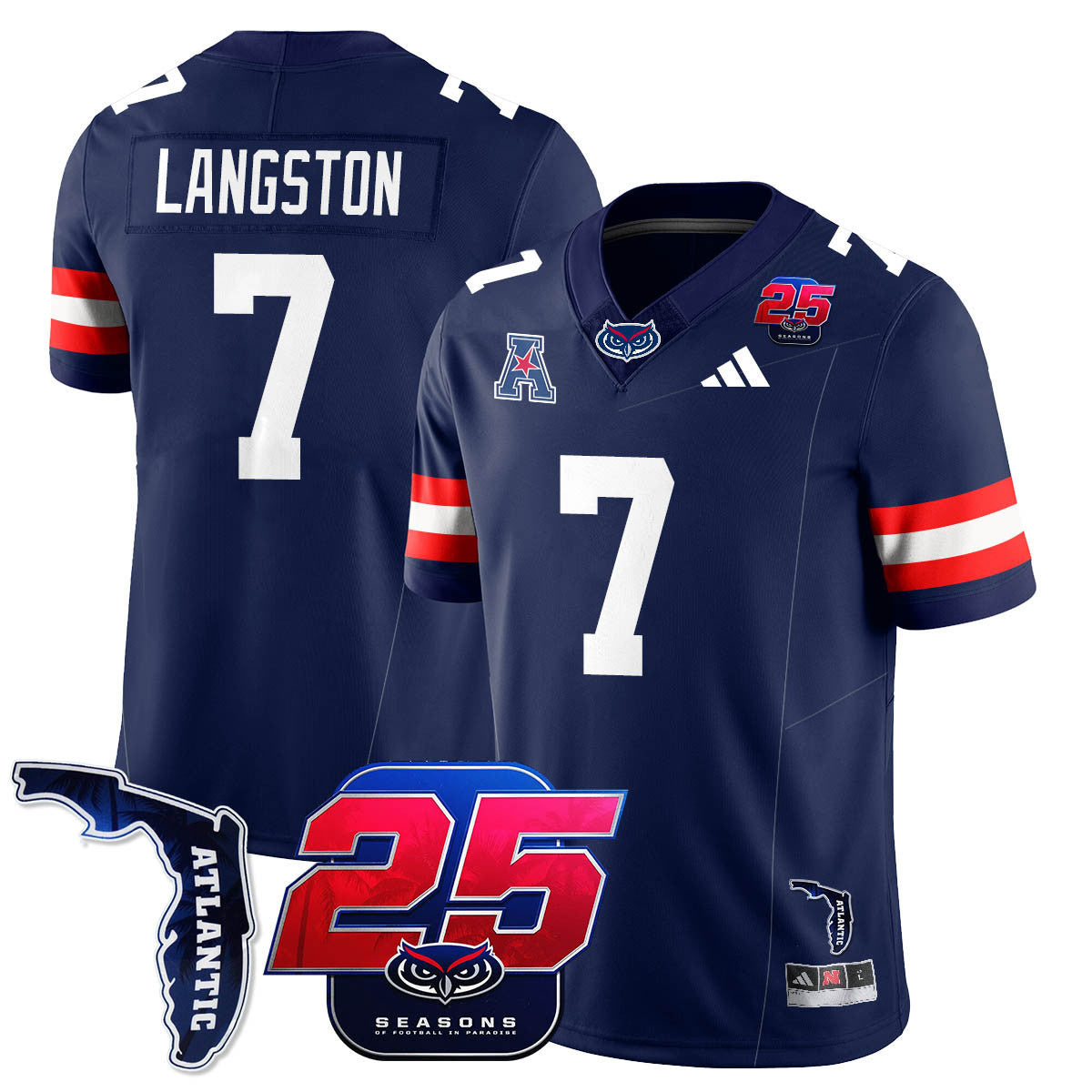 Men's Florida Atlantic Football 25th Season Jersey - All Stitched