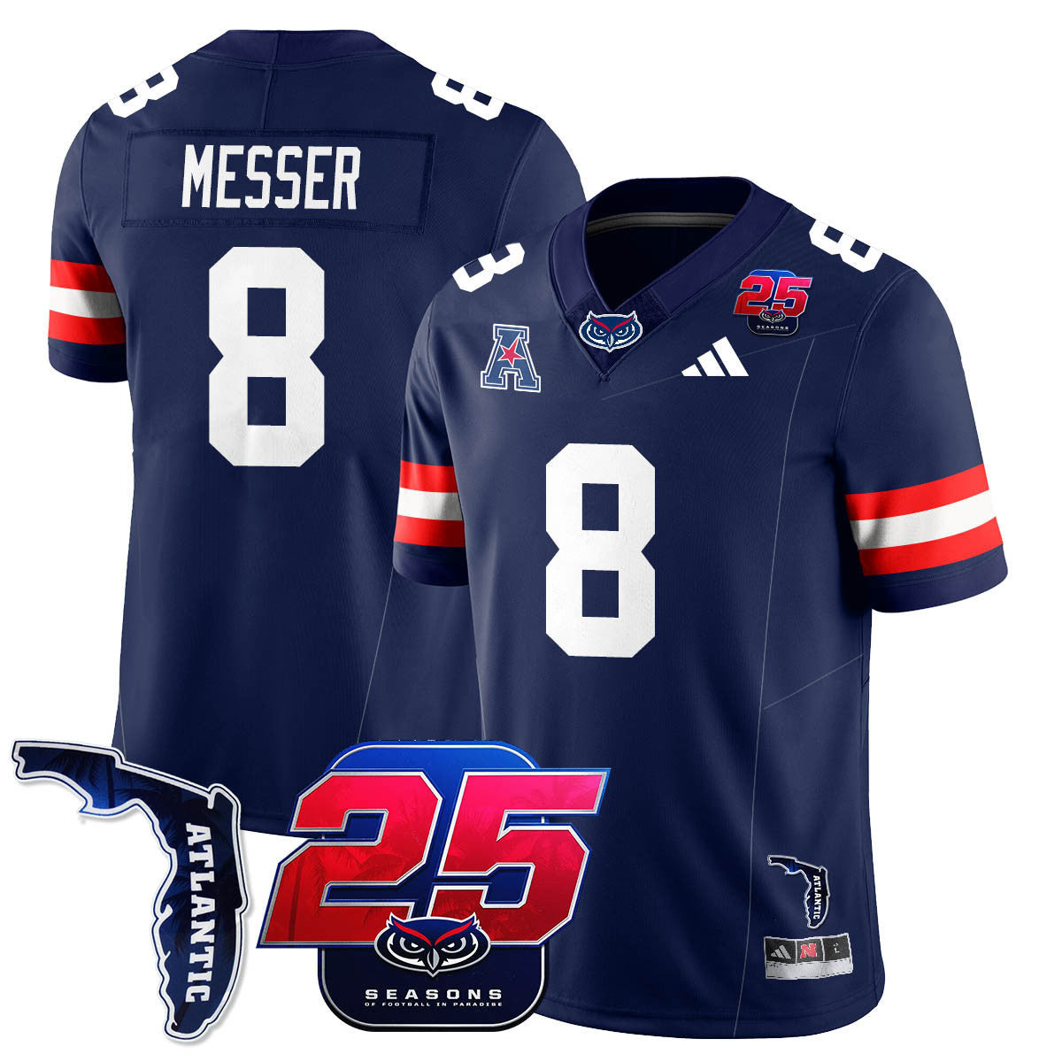 Men's Florida Atlantic Football 25th Season Jersey - All Stitched