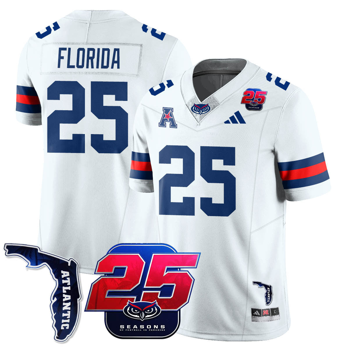 Men's Florida Atlantic Football 25th Season Jersey - All Stitched