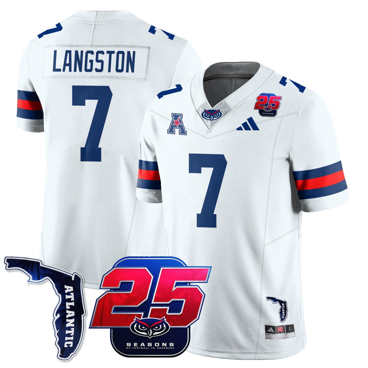 Men's Florida Atlantic Football 25th Season Jersey - All Stitched