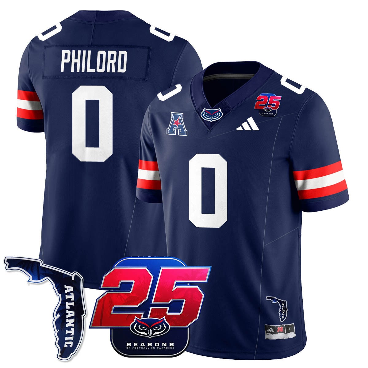 Men's Florida Atlantic Football 25th Season Jersey - All Stitched