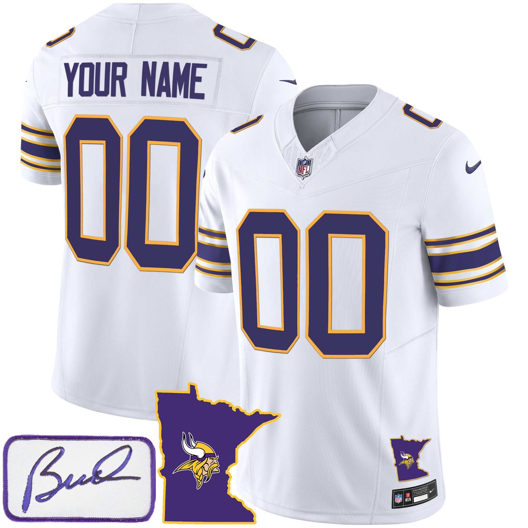 Vikings Bud Grant Patch Classic Limited Custom Jersey V2 - All Stitched