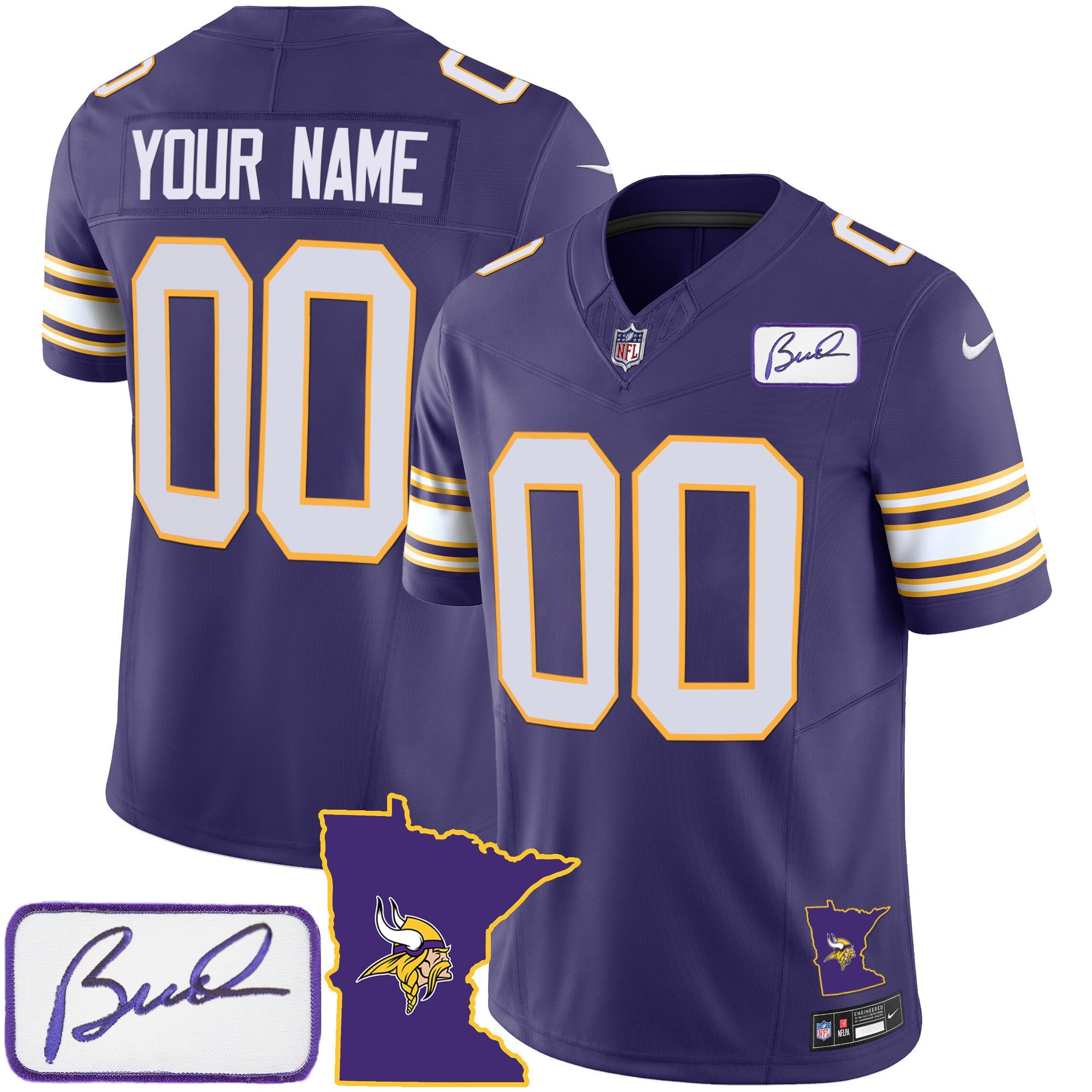 Vikings Bud Grant Patch Classic Limited Custom Jersey V2 - All Stitched