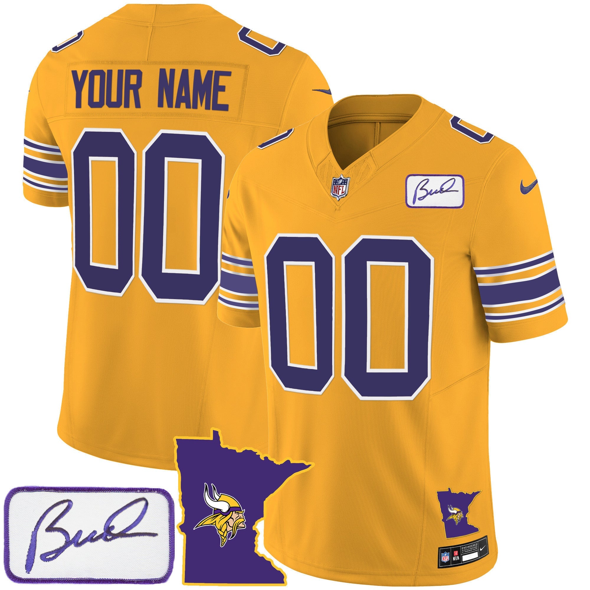 Vikings Bud Grant Patch Classic Limited Custom Jersey V2 - All Stitched
