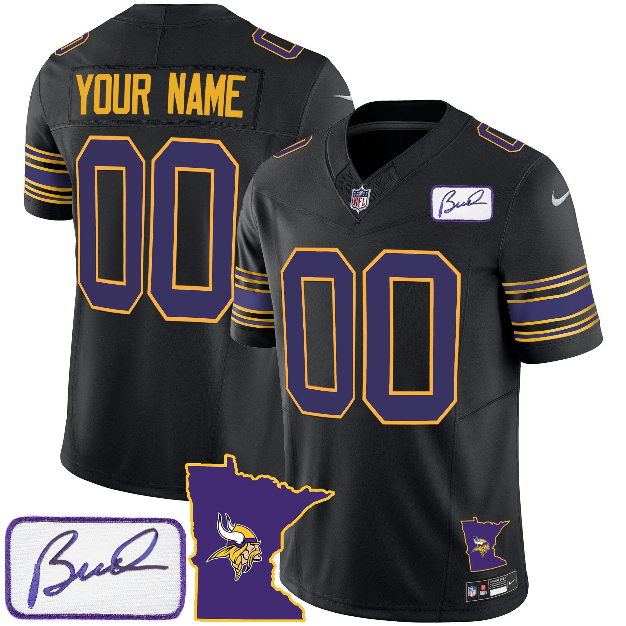 Vikings Bud Grant Patch Classic Limited Custom Jersey V2 - All Stitched
