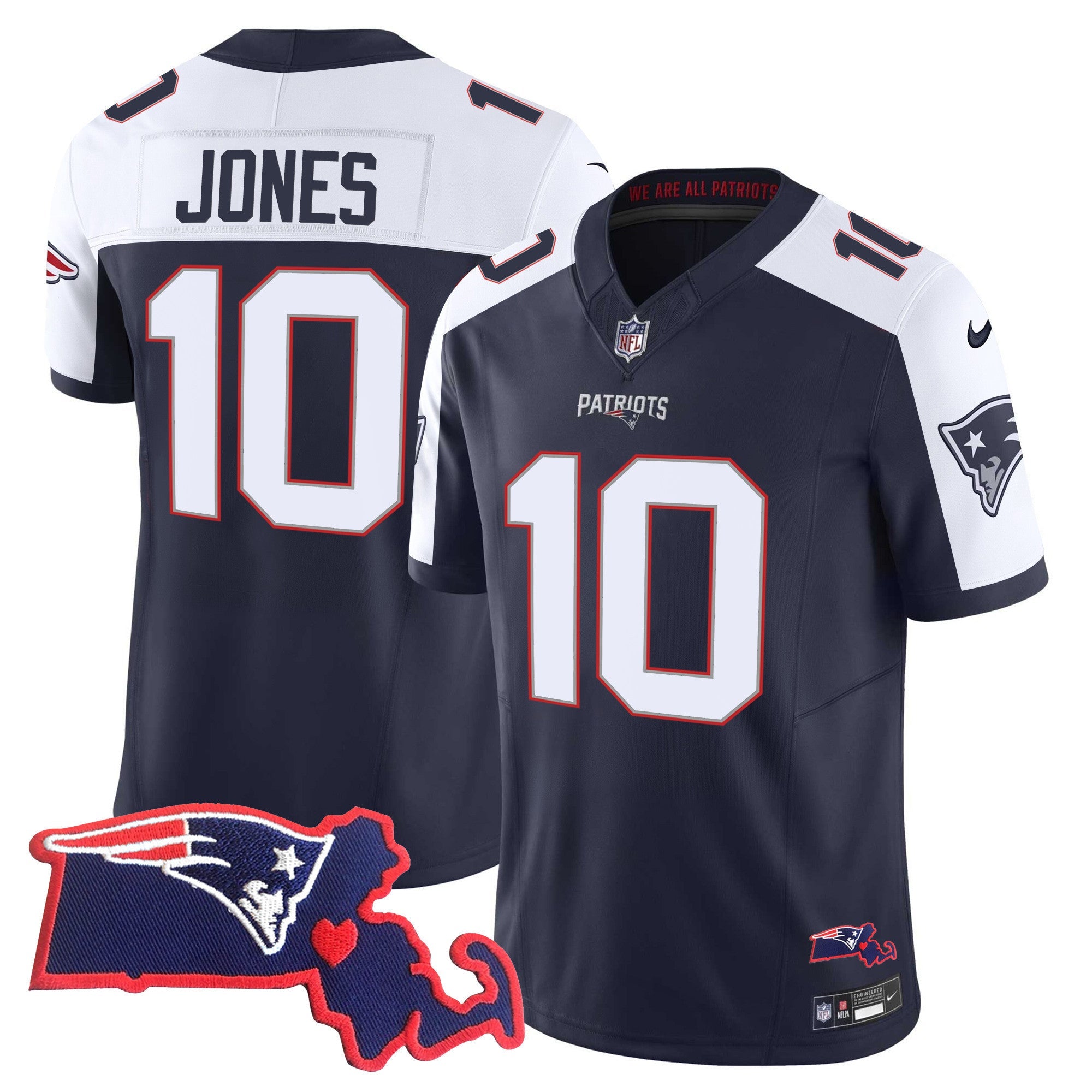 Men's Patriots Massachusetts Patch Vapor Jersey - All Stitched