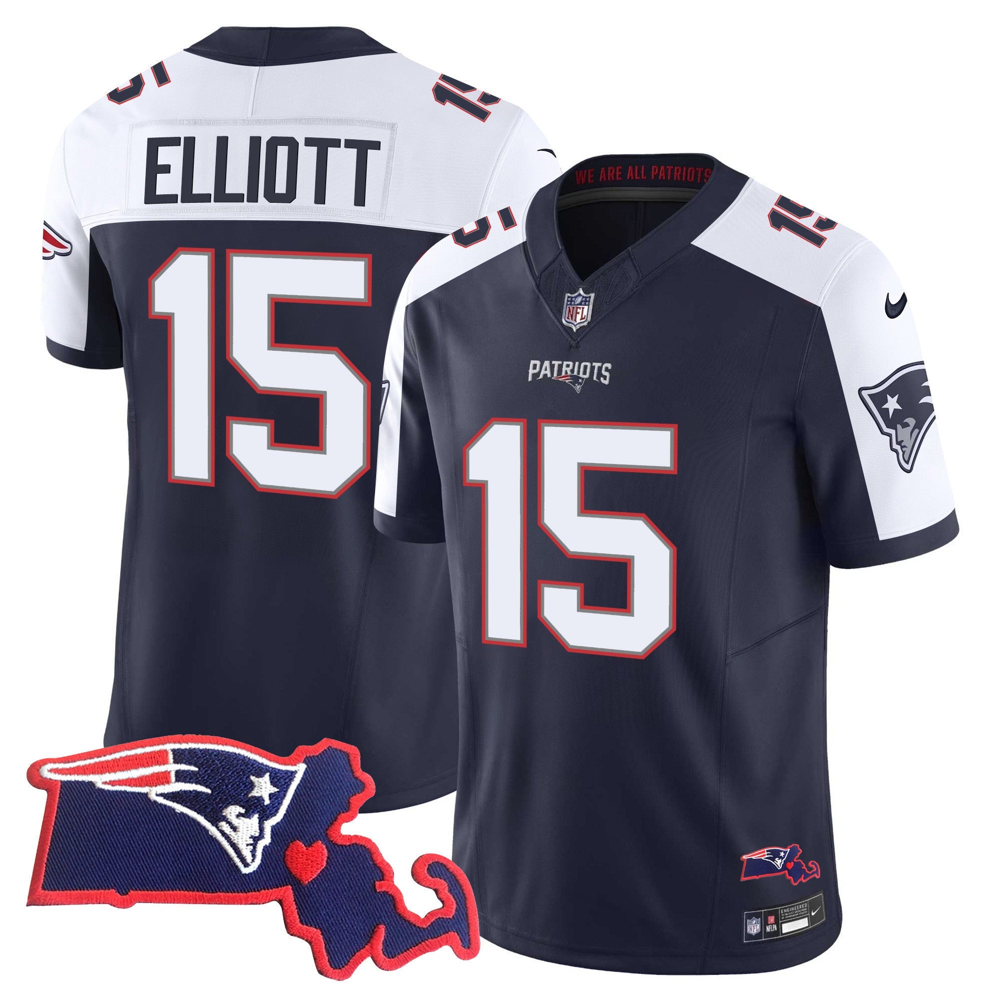 Men's Patriots Massachusetts Patch Vapor Jersey - All Stitched