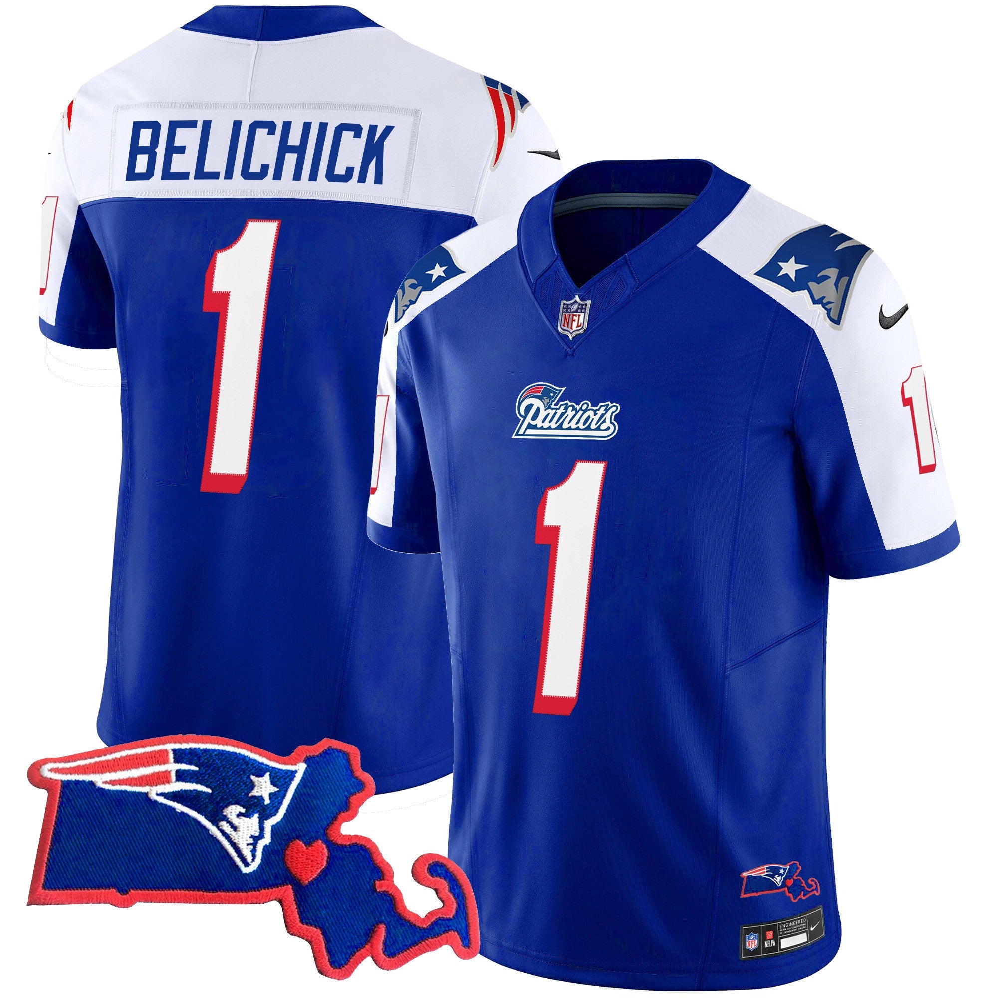 Men's Patriots Massachusetts Patch Vapor Jersey - All Stitched