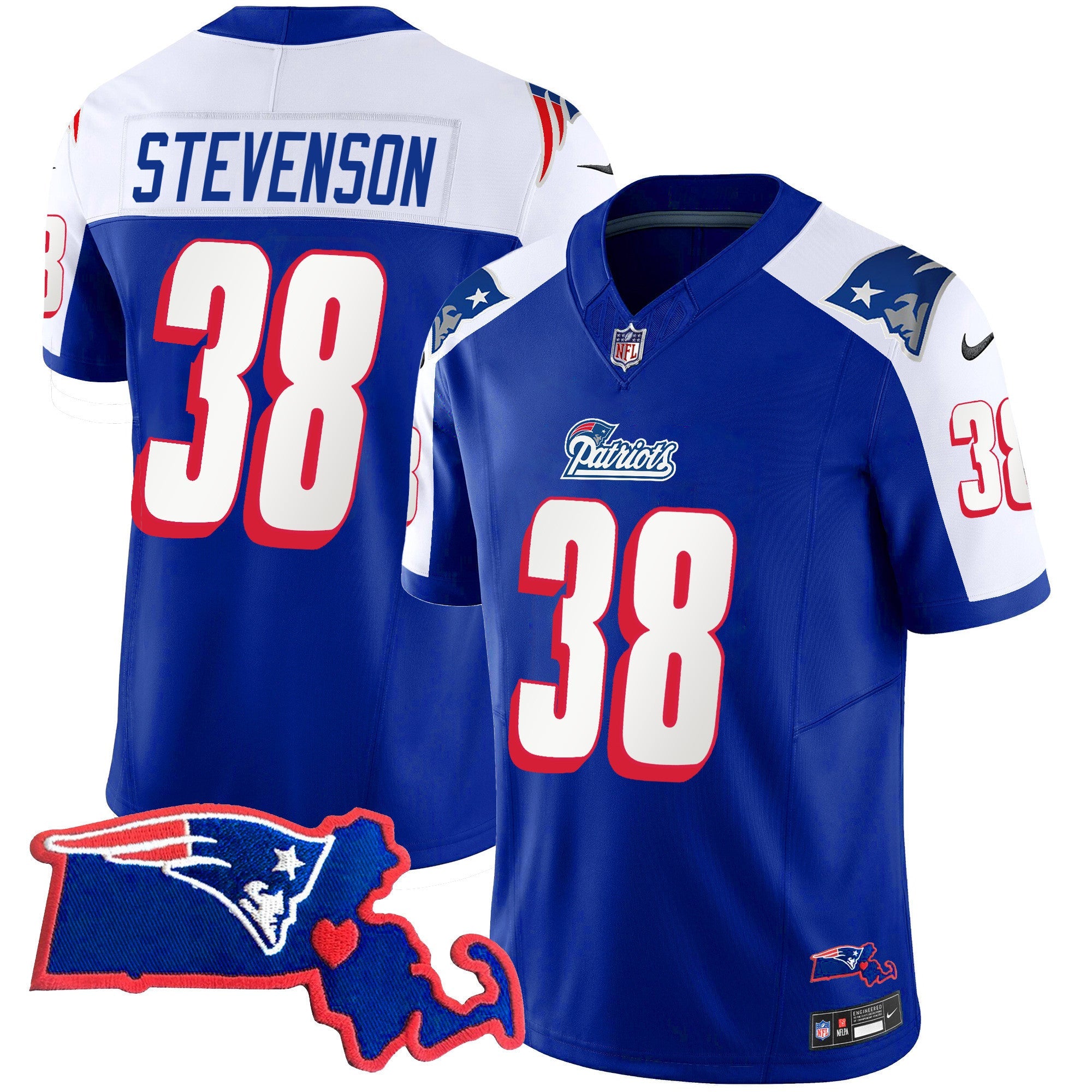 Men's Patriots Massachusetts Patch Vapor Jersey - All Stitched