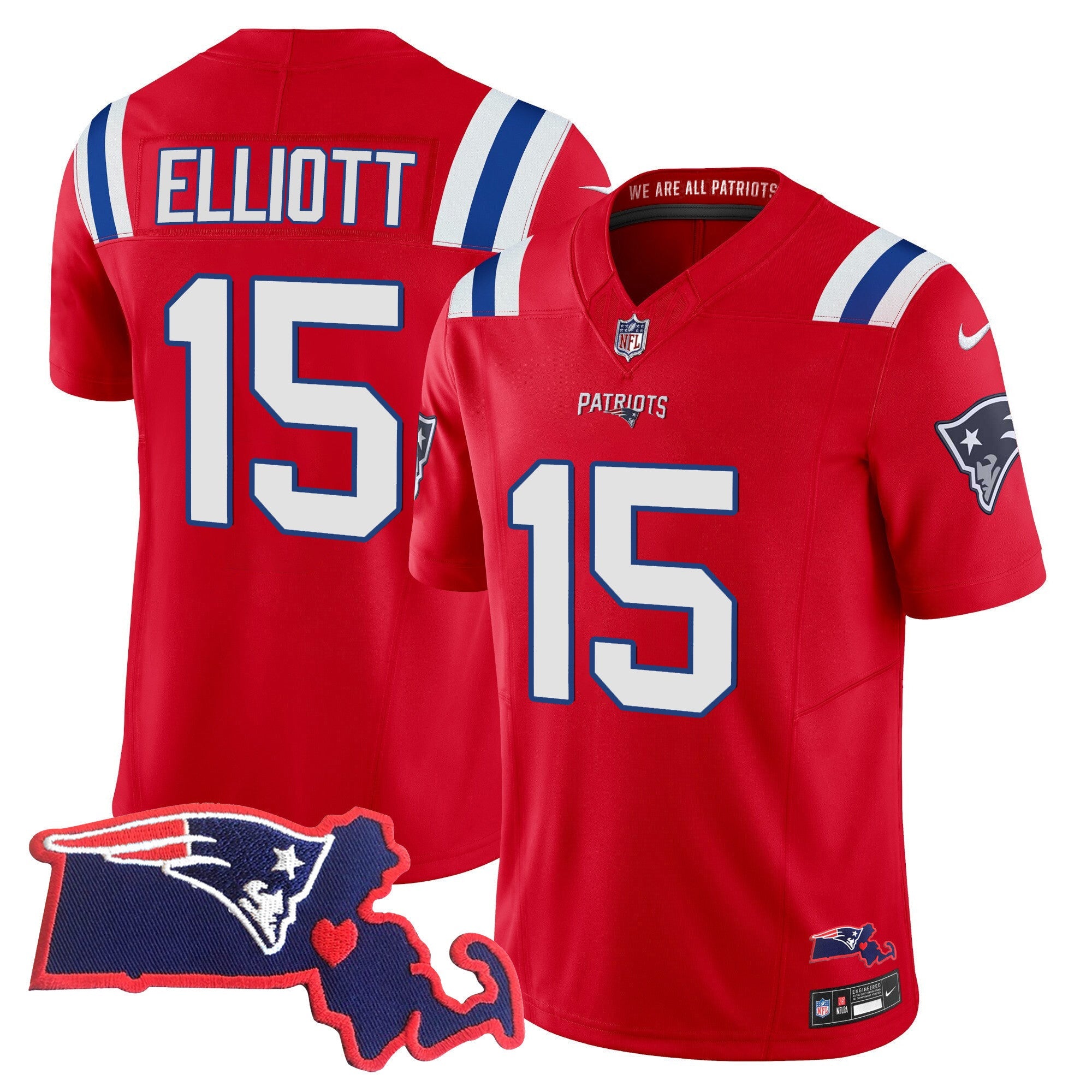 Men's Patriots Massachusetts Patch Vapor Jersey - All Stitched