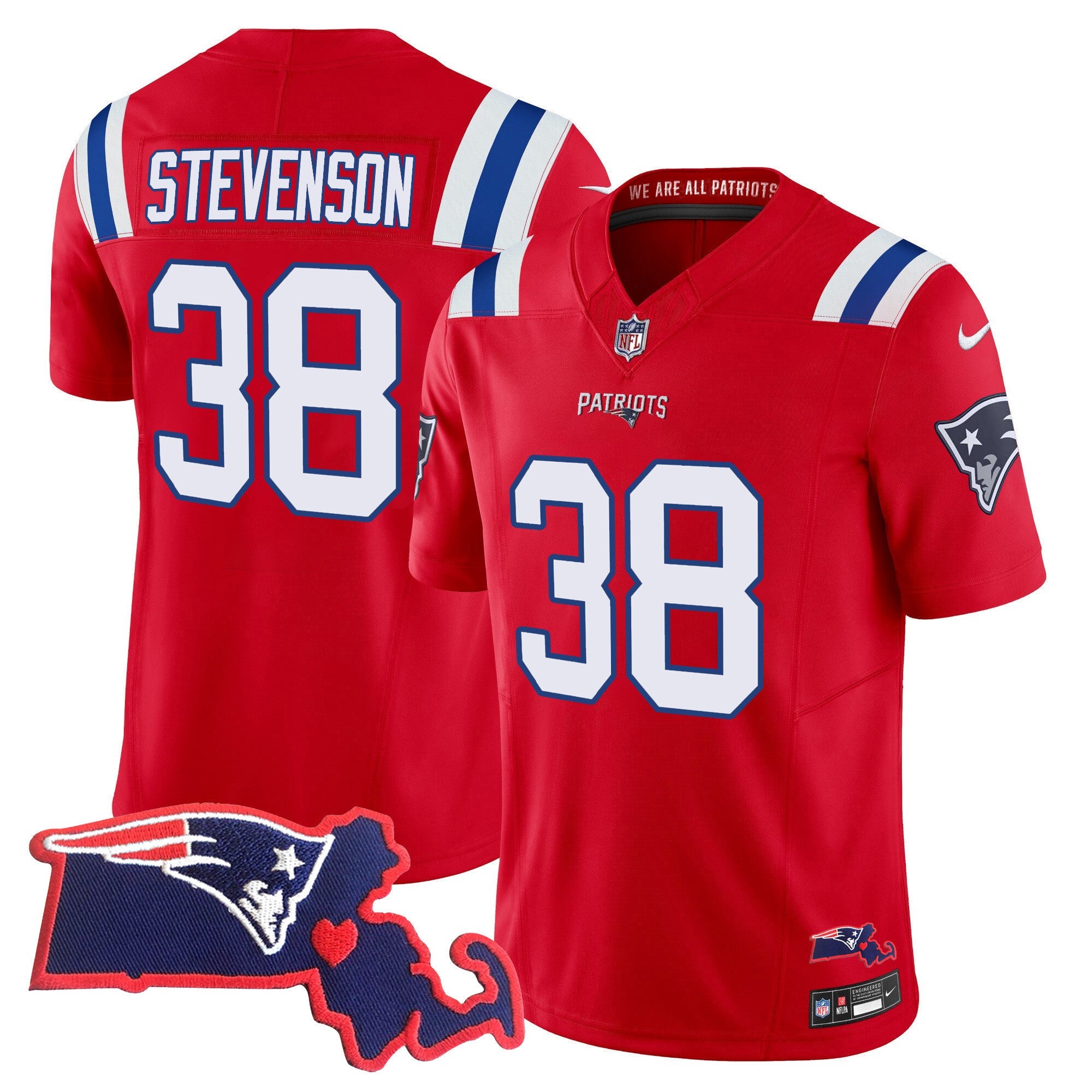 Men's Patriots Massachusetts Patch Vapor Jersey - All Stitched